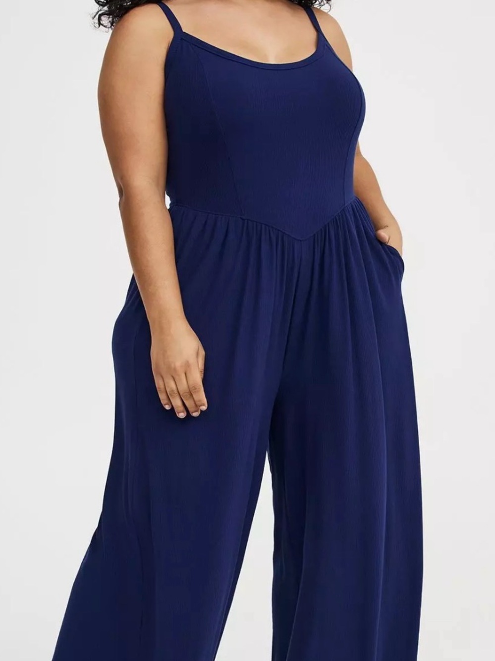 torrid Navy Ribbed Wide-Leg Jumpsuit torrid size 1